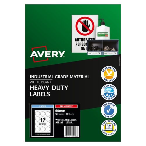 Avery 12Up Round Heavy Duty Labels 10 Sheets (959196/L7589)