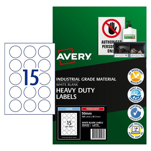 Avery 15Up Round Heavy Duty Labels 10 Sheets (959197/L4779)