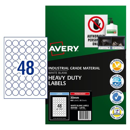 Avery 48Up Round Heavy Duty Labels 10 Sheets (959198/L4716)
