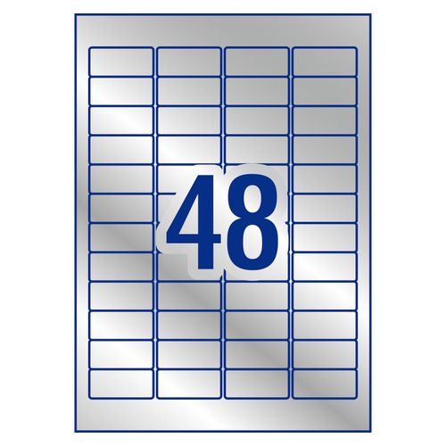 Avery 48Up Heavy Duty Laser Labels Silver 5 Sheets (959213/L6009)