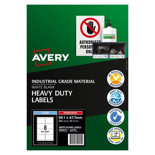 Avery 8Up Heavy Duty Laser Labels 25 Sheets (959215/L4715)