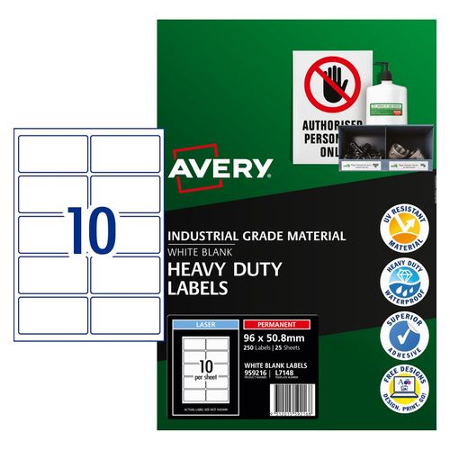 Avery 10Up Heavy Duty Laser Labels 25 Sheets (959216/L7148)