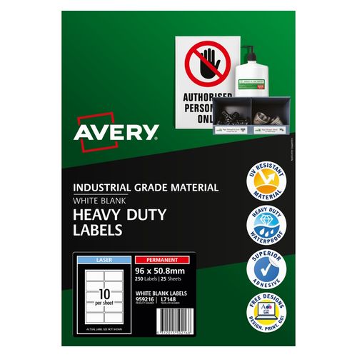 Avery 10Up Heavy Duty Laser Labels 25 Sheets (959216/L7148)