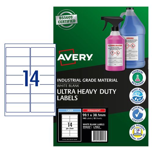 Avery 14Up Ultra Heavy Duty Laser Labels 10 Sheets (959247/L7063)