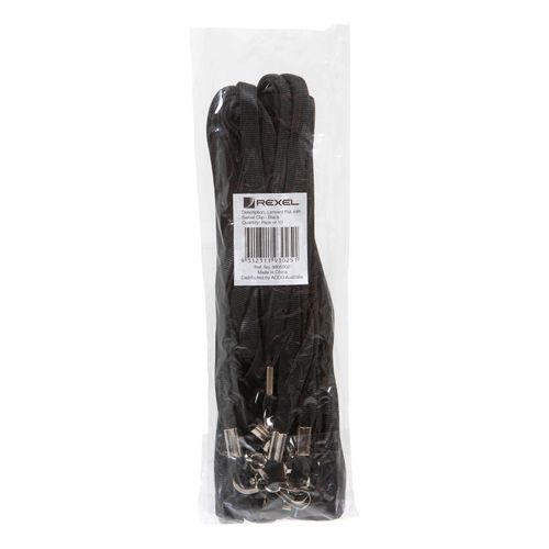 Rexel ID Flat Style Lanyards With Swivel Clip Pack 10 Black