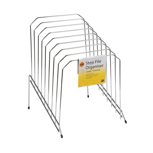 Marbig Step File Wire Toast Rack Organiser Large Silver