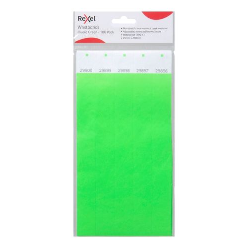 Rexel ID Serial Number Wrist Bands Fluoro Green Pack 100