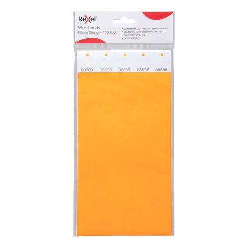 Rexel ID Serial Number Wrist Bands Fluoro Orange Pack 100