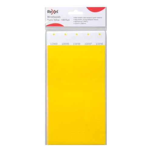 Rexel ID Serial Number Wrist Bands Fluoro Yellow Pack 100