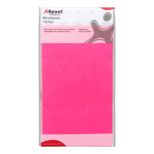 Rexel ID Serial Number Wrist Bands Fluoro Pink Pack 100
