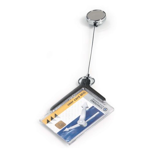 Durable ID Product Deluxe Pro Card Holder With Reel Charcoal