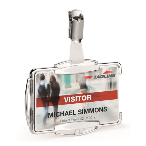Durable ID Product Card Holder RfID Secure With Rotating Clip Fastener Silver Pack 10