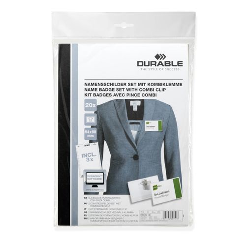 Durable ID Product Name Badge Combi Clip + Inserts 54X90mm Pack 20