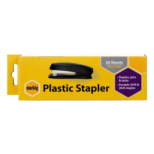 Marbig Plastic Stapler Full Strip 26/6 Black
