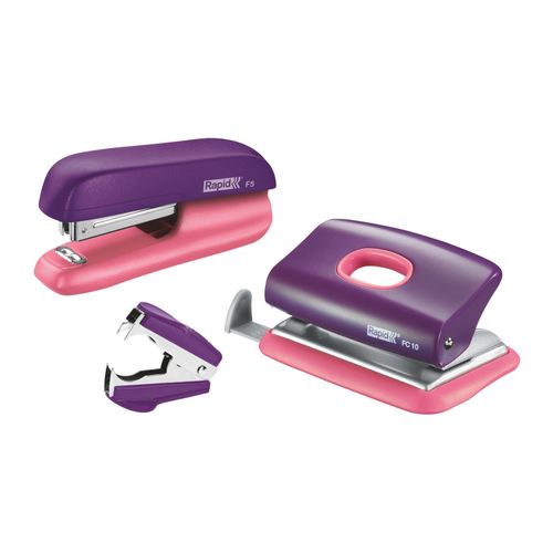 Rapid F5  Stapler & Hole Punch Value Pack Purple/Apricot