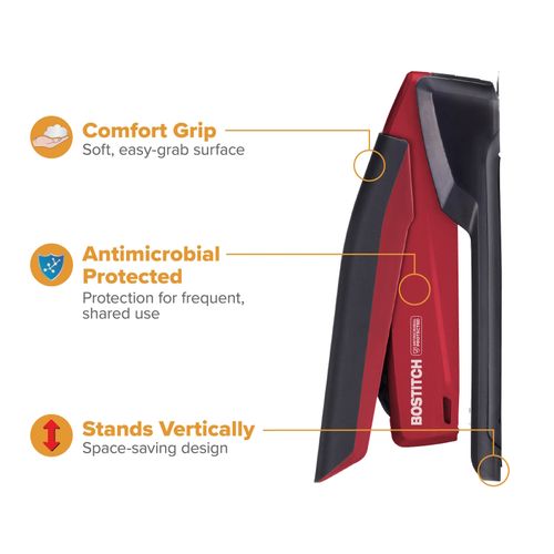 Bostitch Inpower Antimicrobial Stapler 20 Sheet Full Strip Red