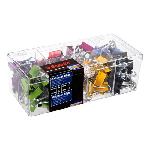Esselte Foldback Clips 19mm Assorted Colours Box 96