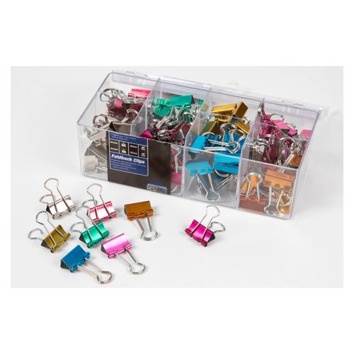 Esselte Foldback Clips 19mm Assorted Metallic Colours Box 96
