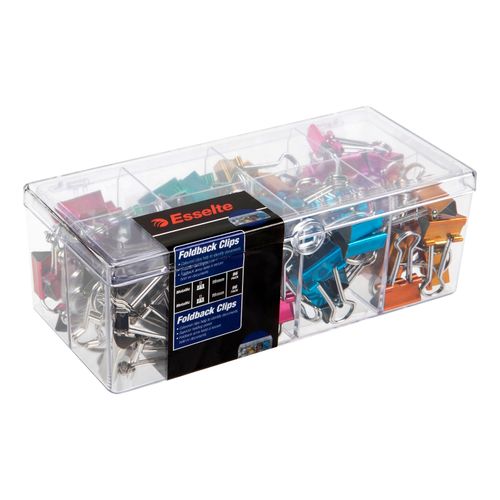 Esselte Foldback Clips 19mm Assorted Metallic Colours Box 96