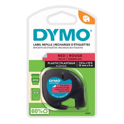 Dymo Letratag Plastic Label Tape 12mm Black on Red