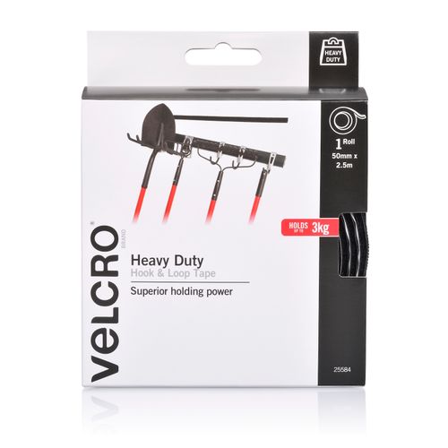 Velcro Brand Stick On Hook & Loop Tape Heavy Duty 50mm X 2.5m Black