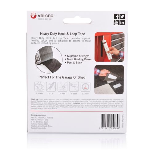 Velcro Brand Stick On Hook & Loop Tape Heavy Duty 50mm X 2.5m Black