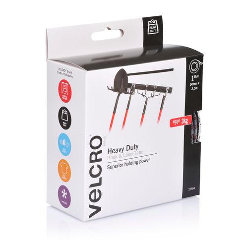 Velcro Brand Stick On Hook & Loop Tape Heavy Duty 50mm X 2.5m Black