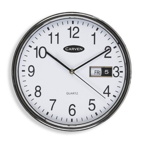 Carven Clock 285mm Silver Rim With Date