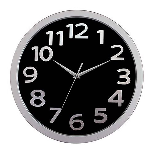 Carven Clock 330mm Silver Rim Black Face