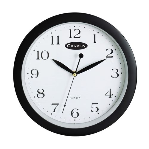 Carven Wall Clock Round 250mm Black Rim with Silent Second Hand