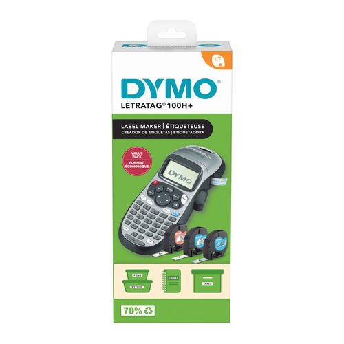 Dymo Label Printer 2174562 Letratag 100H Silver With Bonus White Paper, Plastic White & Clear Tapes