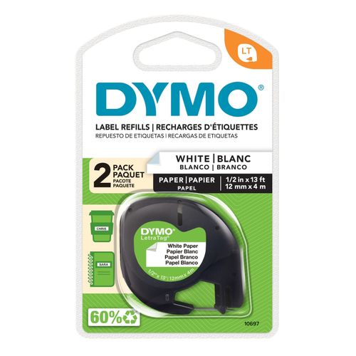 Dymo Letratag Paper Label Tape 12mm Black on White Pack 2