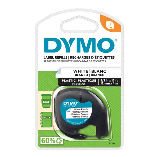 Dymo Letratag Plastic Label Tape 12mm Black on White