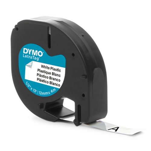 Dymo Letratag Plastic Label Tape 12mm Black on White