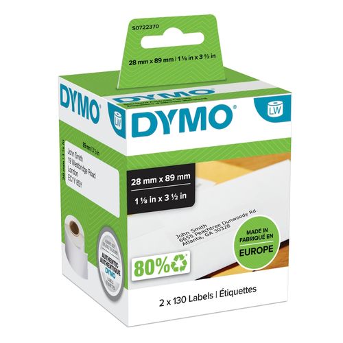 Dymo Label SD99010/S0722370 28x89mm Standard Address White 130/Roll