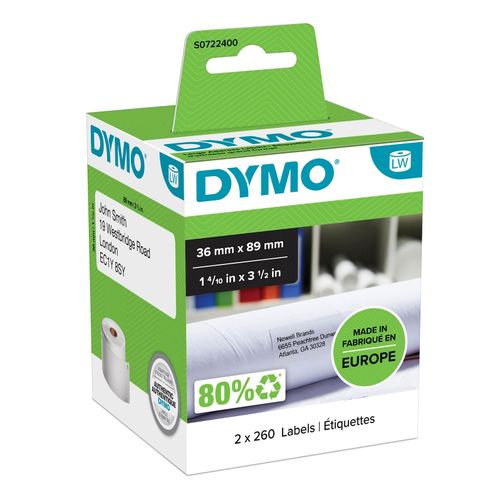 Dymo Label SD99012/S0722400 36x89mm Large Address White 260/Roll