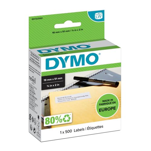 Dymo Label SD11355/S0722550 19x51mm Multipurpose Small (Removable) White 500/Roll