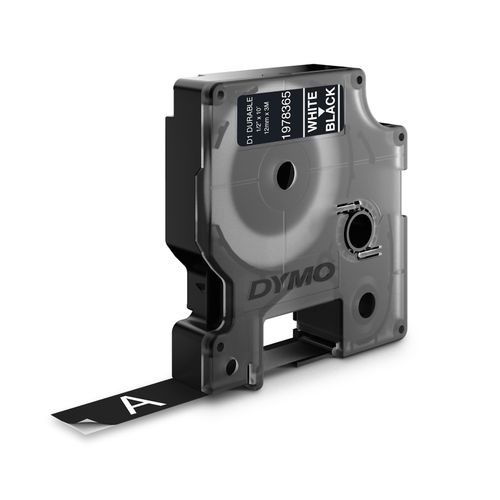 Dymo D1 Durable Label Tape 12mm x 3M White on Black
