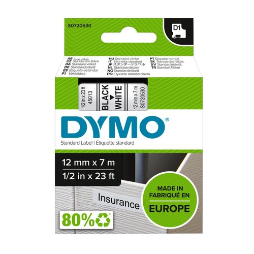 Dymo Labelling Tape D1 SD45013/S0720530 12mm x 7M Black On White