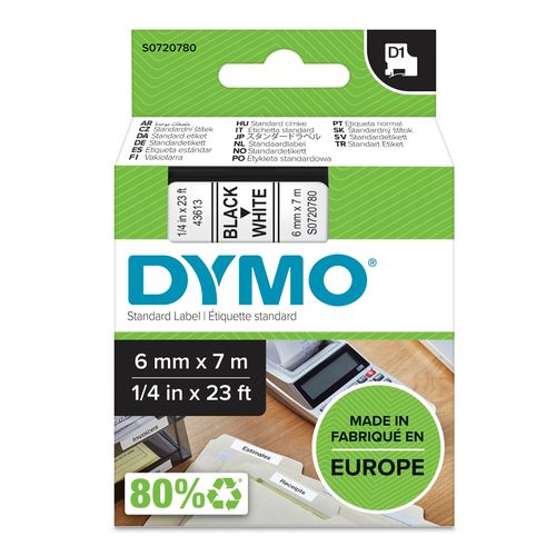 Dymo D1 Label Tape 6mm x 7m Black on White