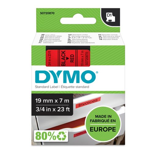 Dymo D1 Label Tape 19mm x 7m Black on Red