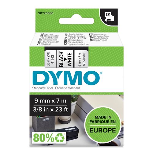 Dymo D1 Label Tape 9mm x 7m Black on White
