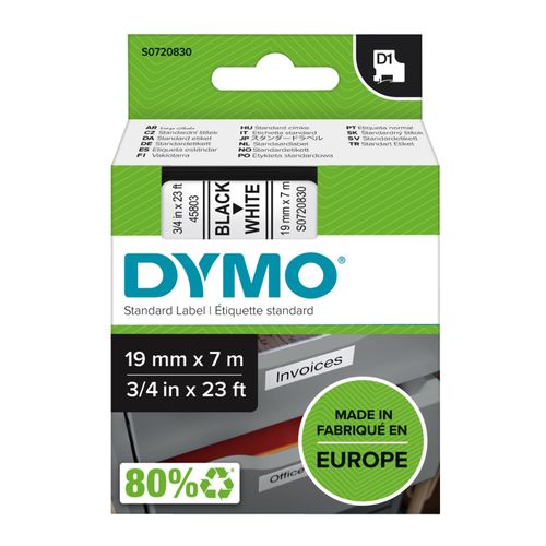 Dymo D1 Label Tape 19mm x 7m Black on White