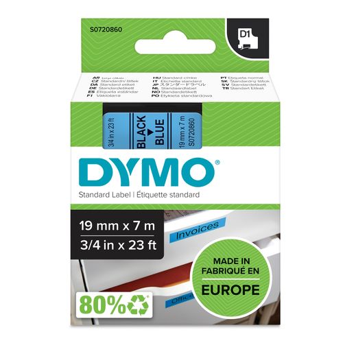 Dymo D1 Label Tape 19mm x 7m Black on Blue
