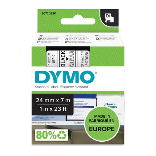 Dymo D1 Label Tape 24mm x 7m Black on Clear