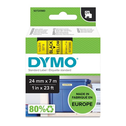 Dymo D1 Label Tape 24mm x 7m Black on Yellow
