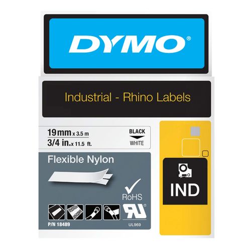 Dymo Rhino Tape Flexible Nylon 19mm x 3.5M Black On White