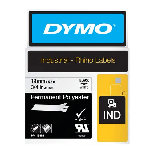 Dymo Rhino Tape Permanent Polyester 19mm x 5.5M Black On White