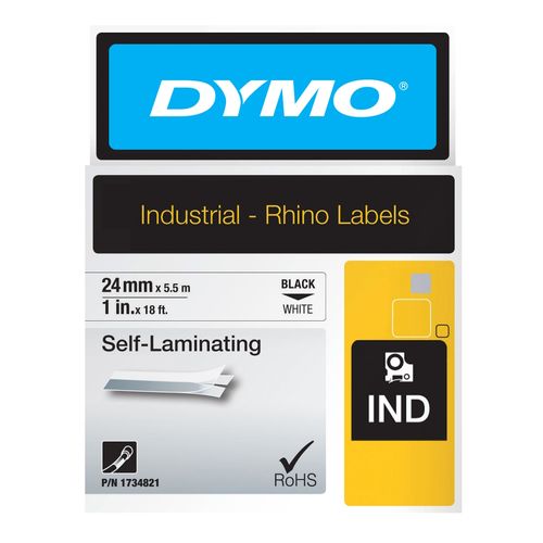 Dymo Rhino Tape Vinyl Self Laminating 24mm x 5.5M Black On White