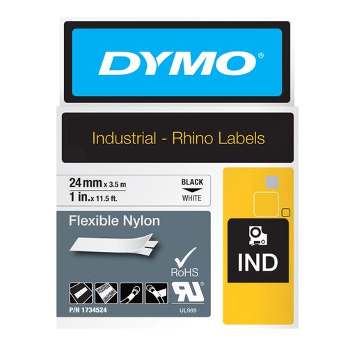 Dymo Rhino Tape Flexible Nylon 24mm x 3.5M Black On White